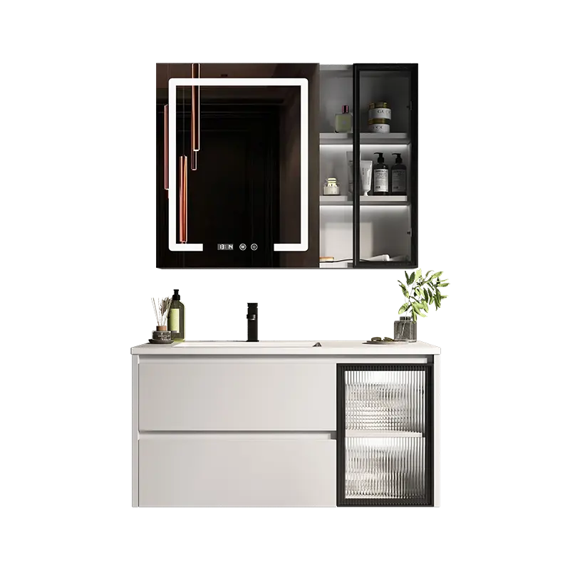 Räumungsplatte amerikanischer europäischer Stil Luxus-Badezimmer hölzern weiß aufbewahrung mit Waschbecken und Spiegel