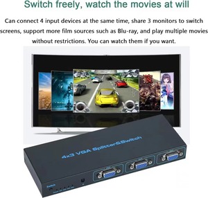 4X3 VGA <strong>Splitter</strong>&amp;Switch Box with Remote 4 <strong>Input</strong> 3 <strong>Output</strong>
