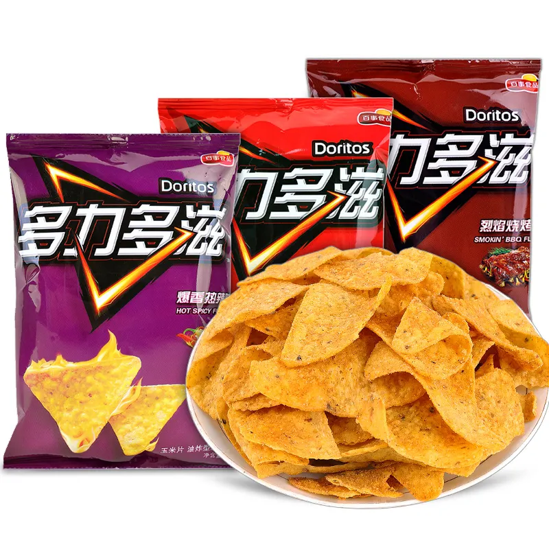 Venda quente lanches exóticos Doritos Chips de milho saudável picante Nacho Chips Tortilla lanche chinês 68g