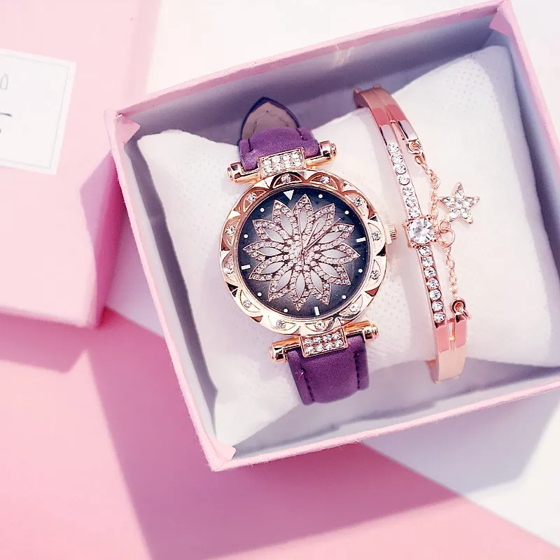 Набор 2024 роскошных женских часов с кристаллами и браслетом, женские часы, оптовая продажа