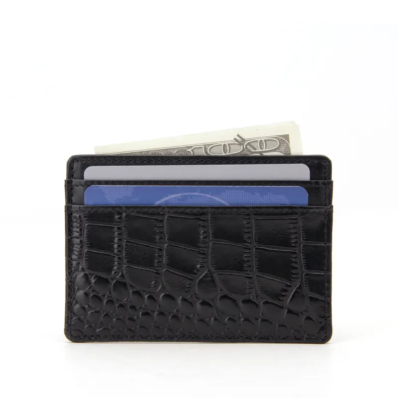 Ultra Thin Slim Mini Small RFID Blocking Men's Crocodile Pattern Genuine Leather Credit Card Holder