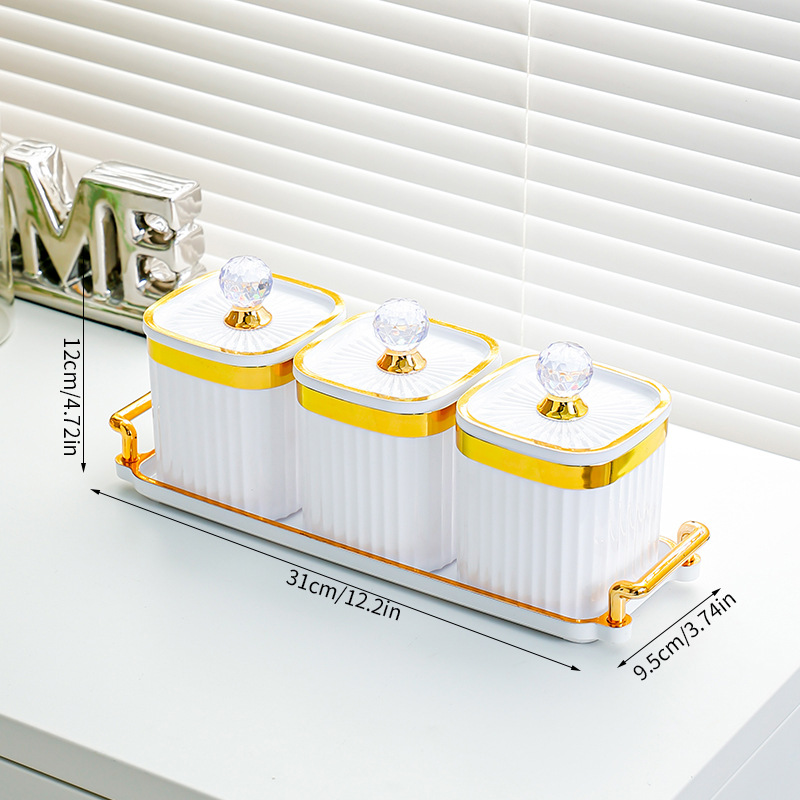Porcelain White Square Jar with 3 Compartments - Large Diamond Handle