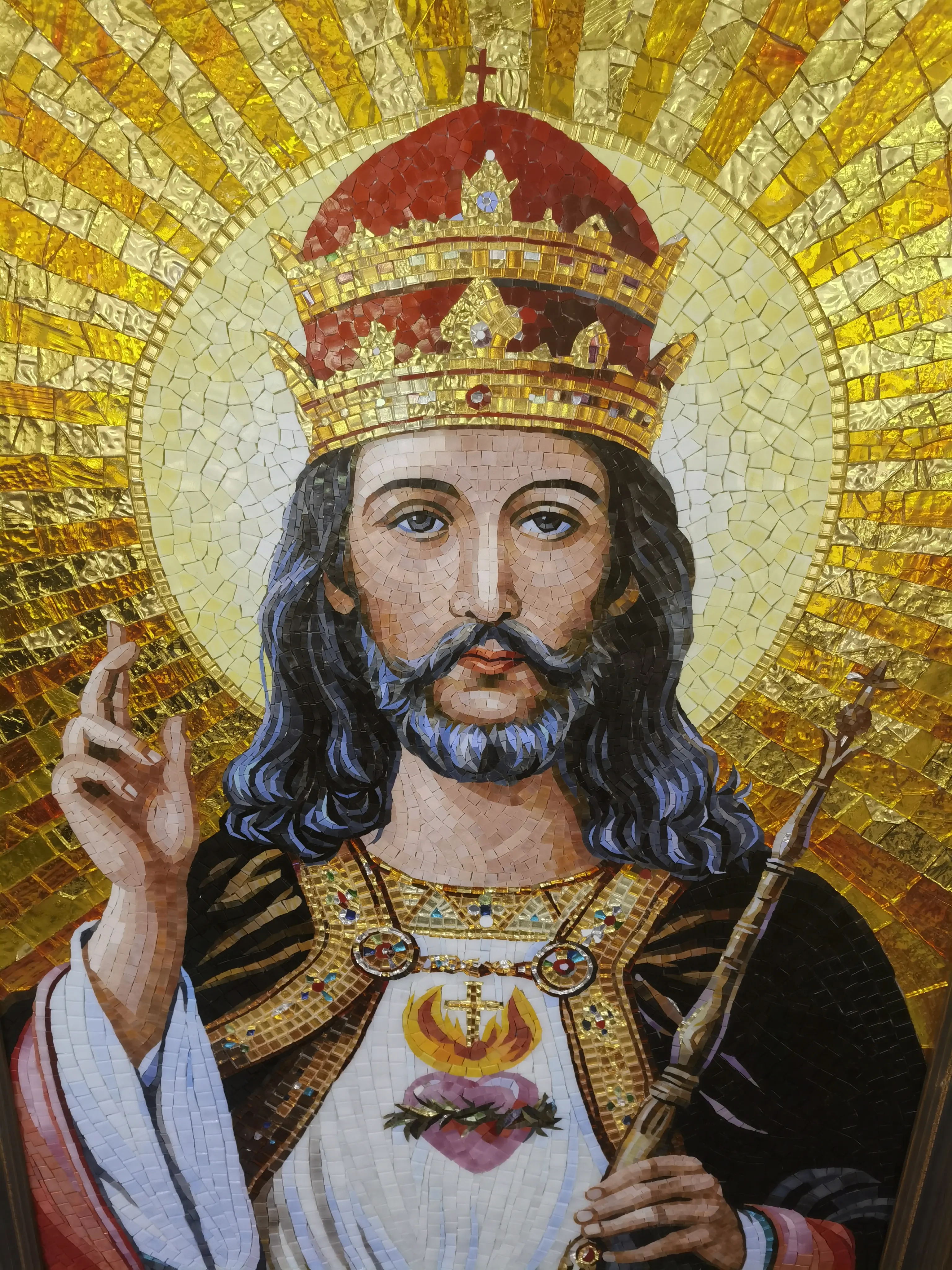 80x120cm Médaillon de luxe en mosaïque de verre Art élégant Design complexe Portrait de Jésus Mur intérieur de l'hôtel Bande de qualité supérieure