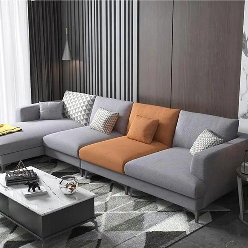 Perabot Ruang Keluarga Sofa Kayu Sofa Cum Tidur Berbentuk L Sofa Set Fashion Kain Eropa Sectional Sofa