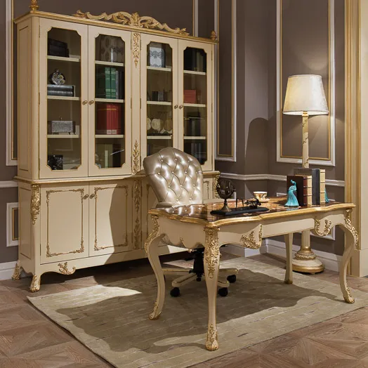 مكتب منزلي كلاسيكي فرنسي ، طاولة دراسة منحوتة يدويًا عتيقة ، مكتب من الخشب الصلب مخصص على الطراز الأوروبي