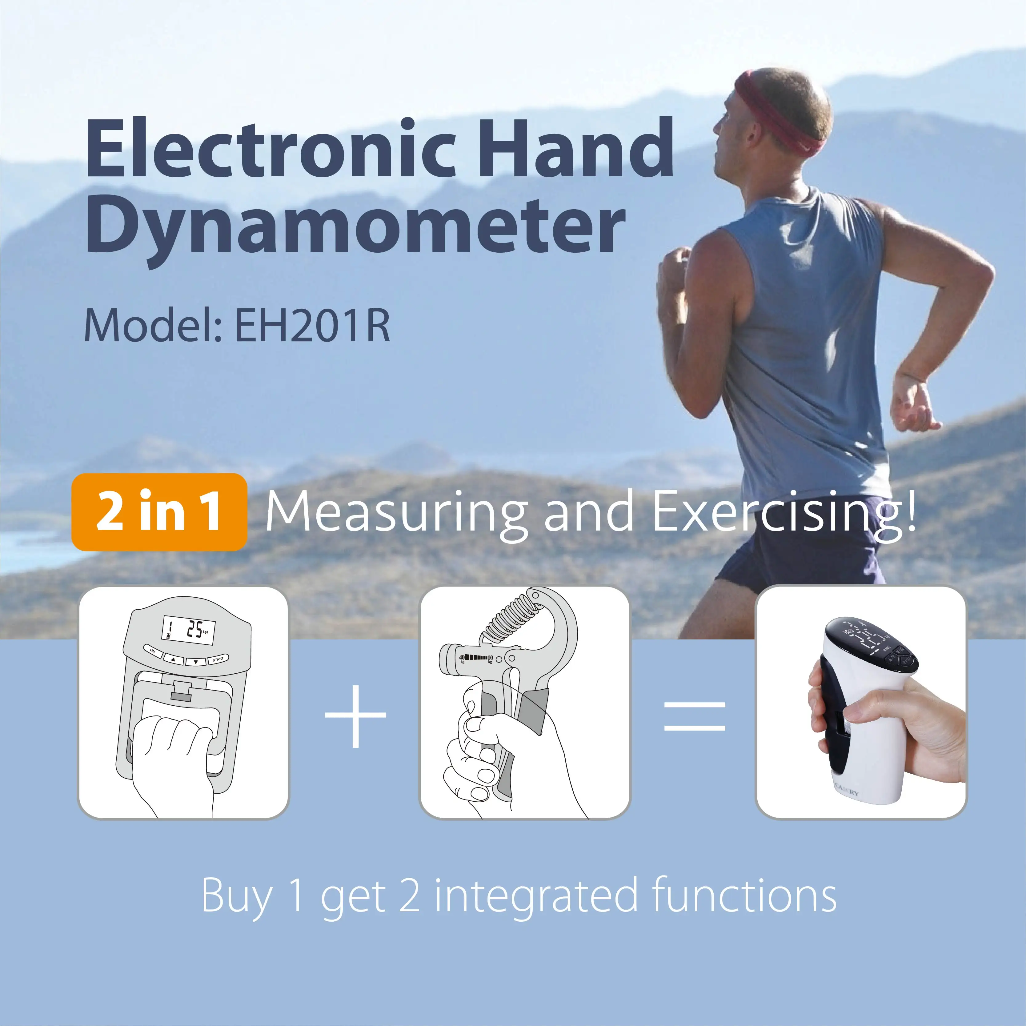 Dispositivo de medición 2 en 1 para hacer ejercicio, dinamómetro de mano electrónico, agarre de mano Digital, fortalecedor, entrenador de agarre