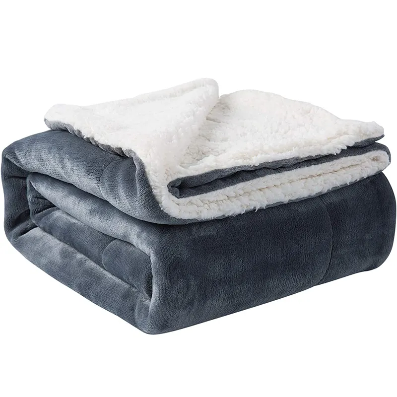 Wholesale 2 ply custom logo throw blankets warm thick double layer flannel sherpa fleece blanket for winter