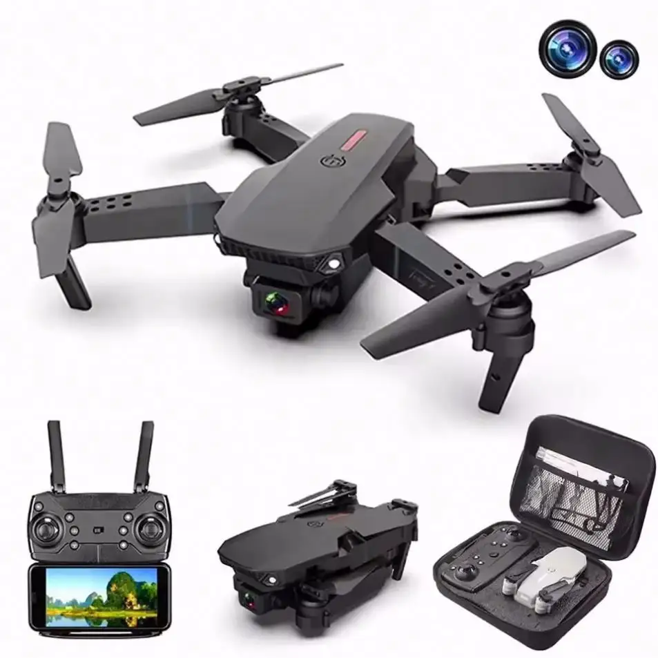 HOSHI E88 Pro Drone con gran angular HD 4K Cámara dual Mantenimiento de altura Wifi RC Quadcopter plegable Dron Juguetes de regalo