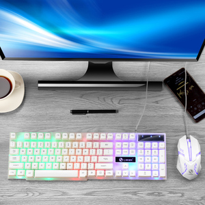 Juegos de teclado y ratón para juegos con retroiluminación LED de ordenador personalizado de fábrica, juegos de ratón y teclado con cable USB Klavye