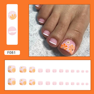 Wholesale 24pcs/Set Simple French Toe Nails Press on Design Flower French Print Luxury <strong>Full</strong> Cover Foot Press on Toe Nail <strong>Tips</strong> Na - Product Image 2