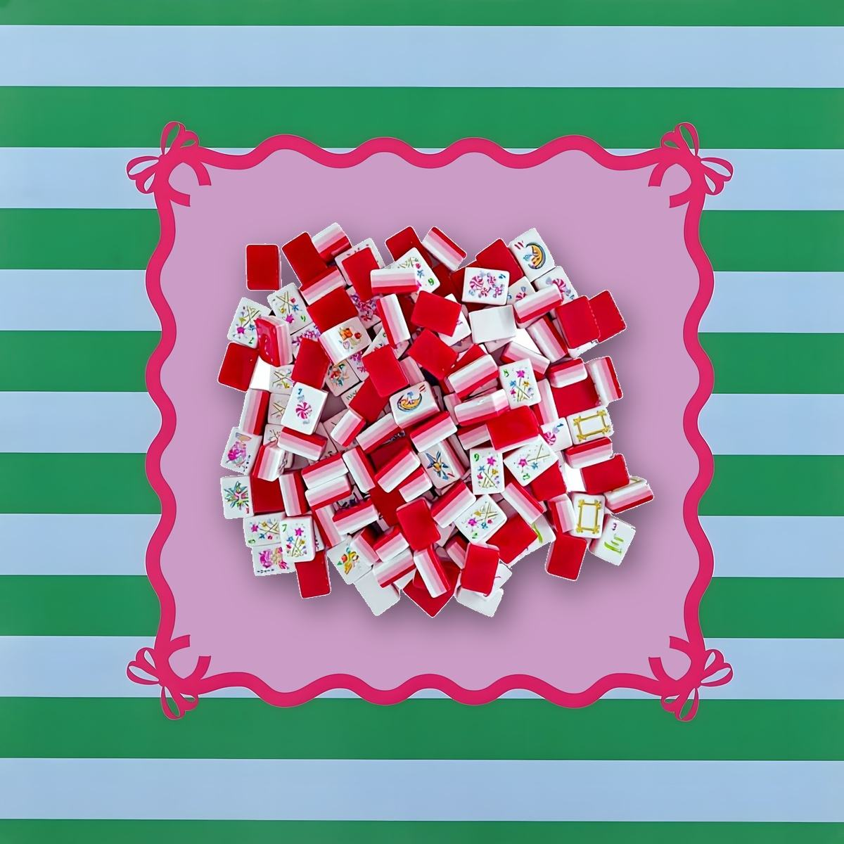 Light Pink Mahjong Tiles and Mat Set 1