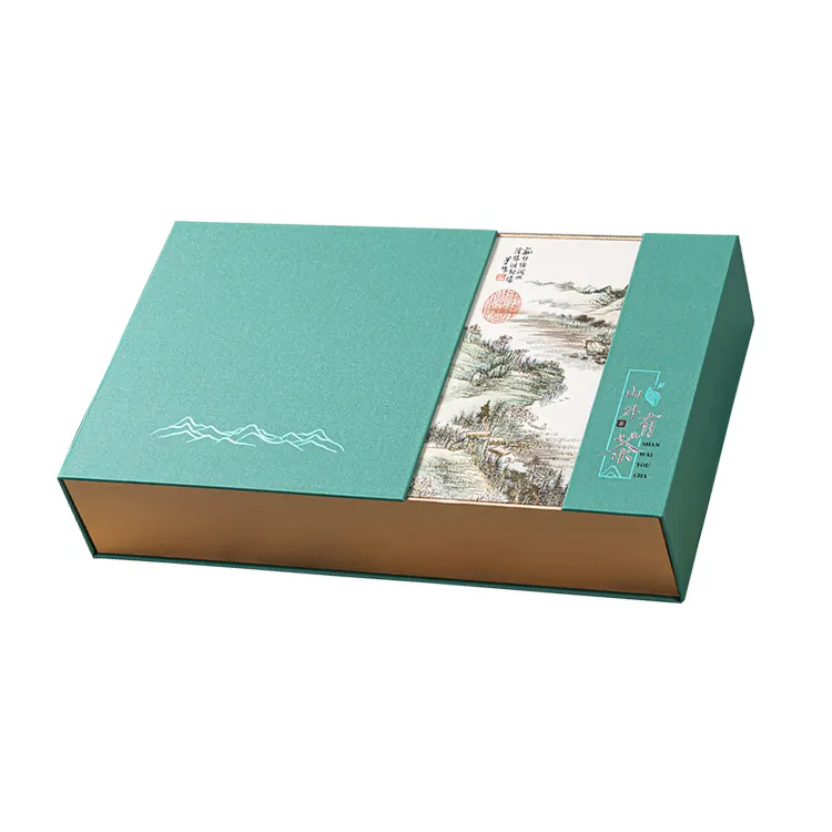 Cajas de regalo de cartón plano para regalo de té verde Caja de regalo de papel corporativa personalizada de lujo con tapas para embalaje de cuidado de la piel