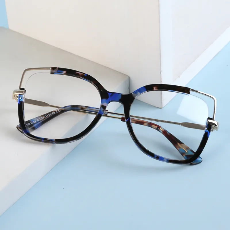 Gafas personalizadas para mujer, lentes ópticas triangulares Vintage 2022 de acetato con Metal