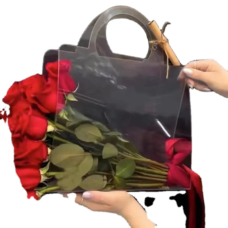 Versand bereit Hot Sale Transparente tragbare Blumen taschen Kunststoff PET PVC Bouquet Ärmel Taschen für Blumen tragen