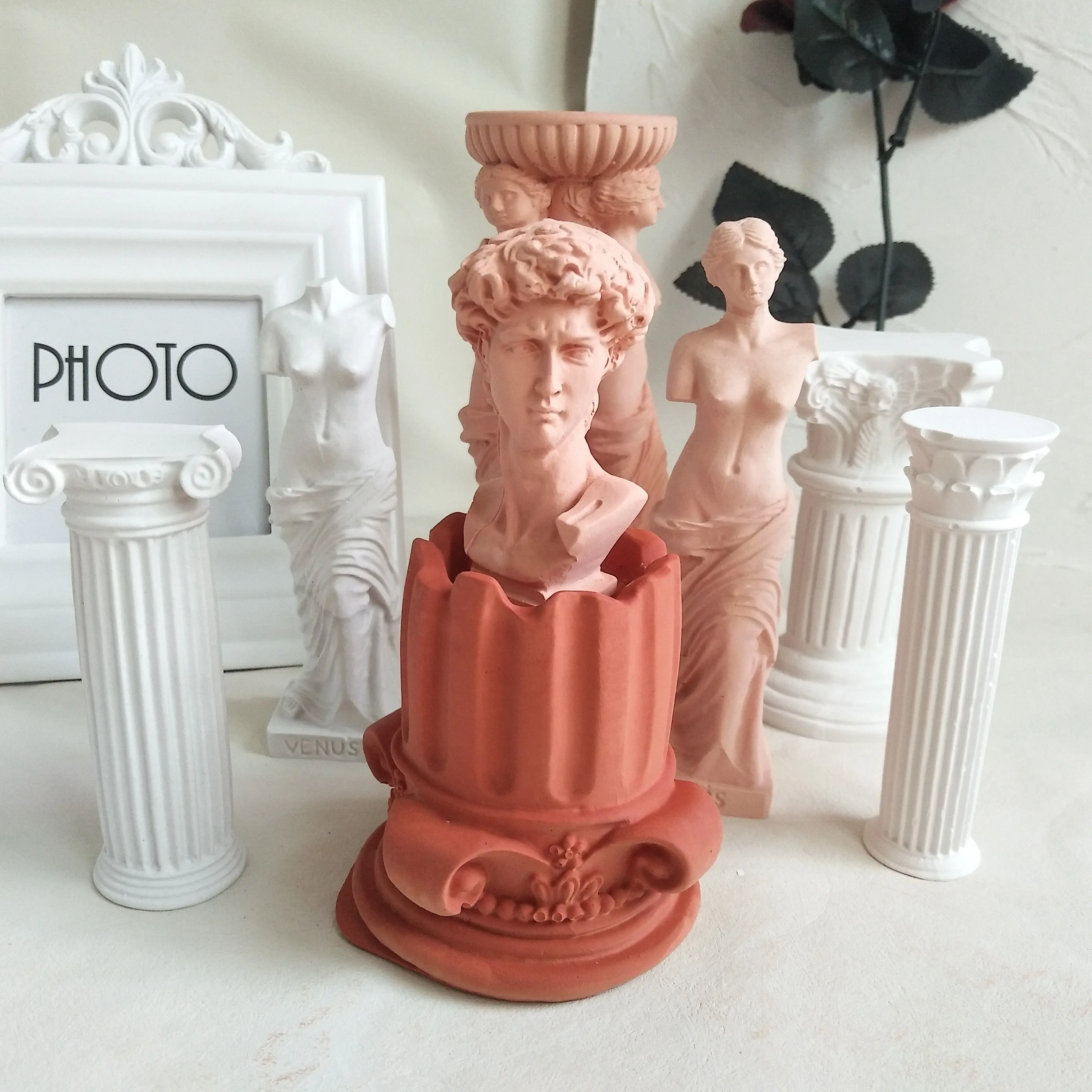 D-8157 colonna romana stile europeo 3d stampo candela in Silicone David venere scultura artigianato gesso forma resina soia cera stampo ornamento