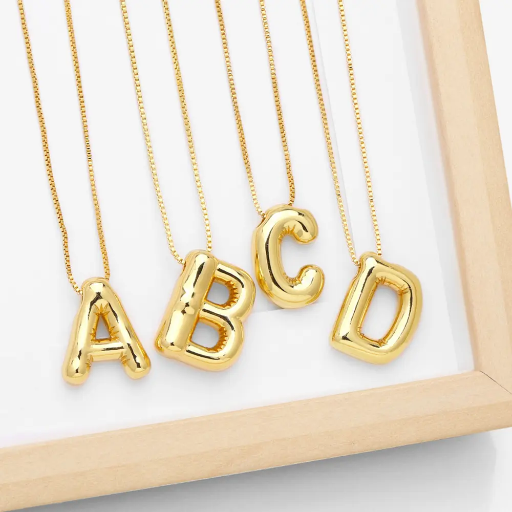 Chunky Gold Silver Plated Alphabet Balloon Bubble Initial Letter Pendant Metal Necklaces for Women Men Couple Jewelry