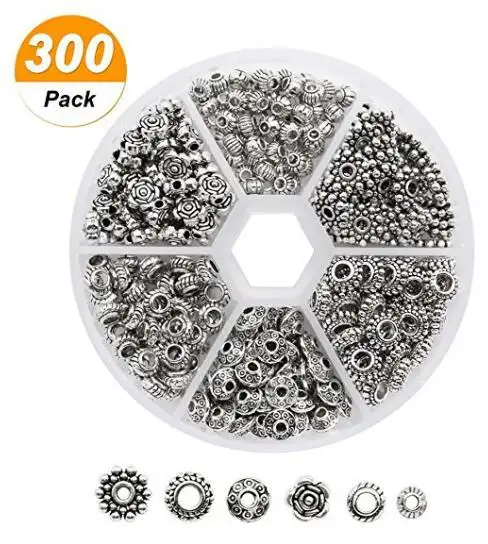 300 unids/caja 6 estilo paquete antiguo tibetano de plata de aleación de Zinc Diy espaciador perlas encanto hecho a mano joyería encontrar Kit Accesorios