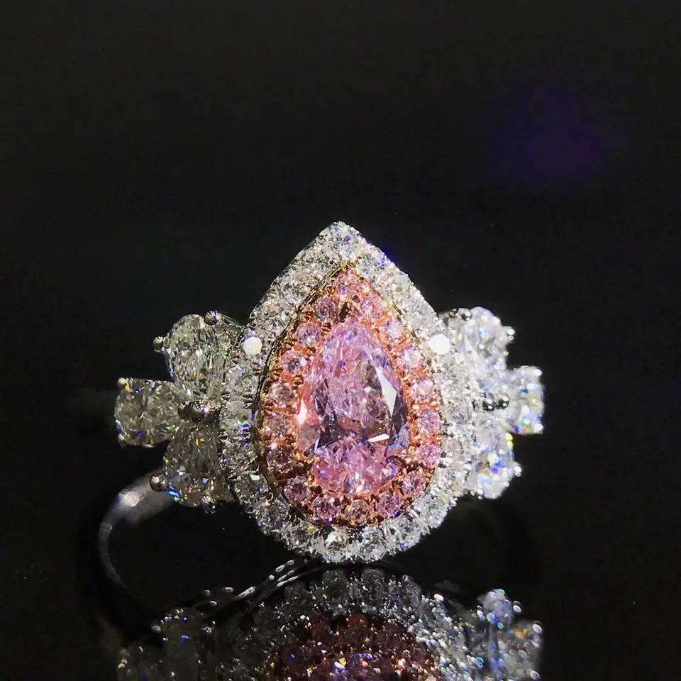 Anillos de joyería fina para mujer, Diamante rosa claro VS 0,30 quilates, oro de 18K sólido, sortija de diamante para mujer