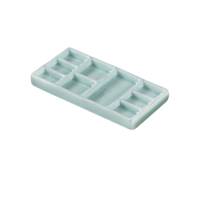 7 Inch Grid Ceramic Paint Palette - Green