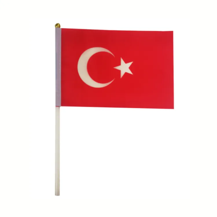 Bandiera d'ondeggiamento della mano della turchia nazionale stampata in poliestere a buon mercato del mondo personalizzato