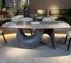 Mesa de comedor de mármol natural de lujo ligera moderna mesa de comedor rectangular minimalista para el hogar de gama alta con base irregular - Product Image 1