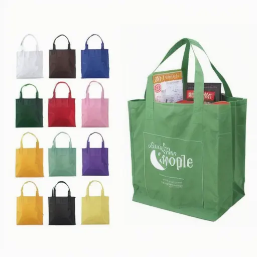 로고가있는 맞춤형 부직포 4 피스 슈퍼마켓 트롤리 쇼핑백 휴대용 교수형 가방 재사용 쇼핑백