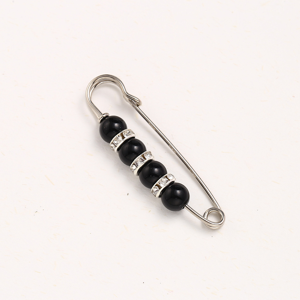 5.5cm aiguille argent perles noires