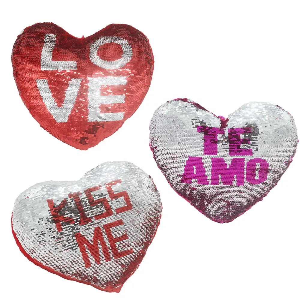 Reversível novo Dia Dos Namorados Coração Vermelho do Amor Almofadas De Lantejoulas Personalizado Em Forma de Coração Travesseiro Brinquedo de Pelúcia Almofada Travesseiro Para O Amante