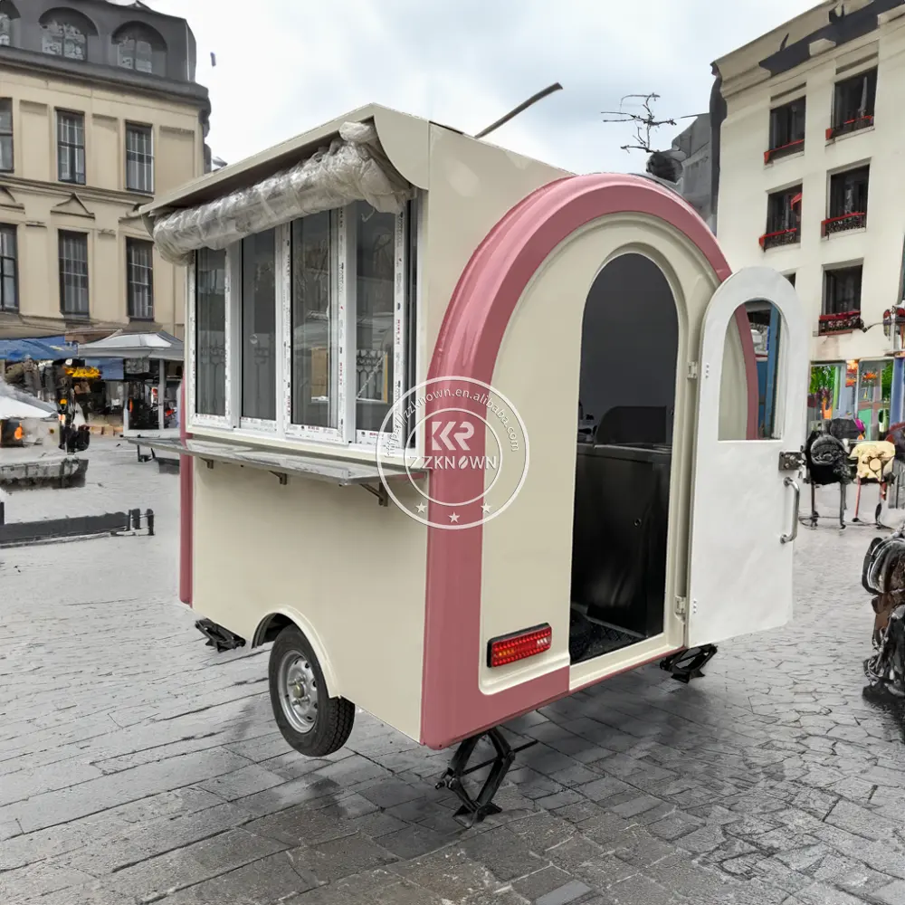 Camión de comida móvil Remolque de comida de cerveza Carro de café inoxidable Remolque de comida con estantes superiores Camión de comida móvil al aire libre