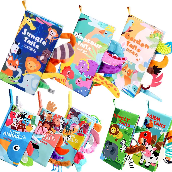 Nieuw Ontwerp Thema 'S Zacht Uniek Desgin Staart Doek Boek Baby Speelgoed Set Vroege Educatie Dier Montessori Baby Doek Boeken