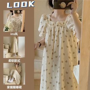 Sıcak satış ve moda yaz pijama tatlı prenses tarzı kısa kollu gevşek baskı uyku elbise gece elbiseleri kadın için - Product Image 2