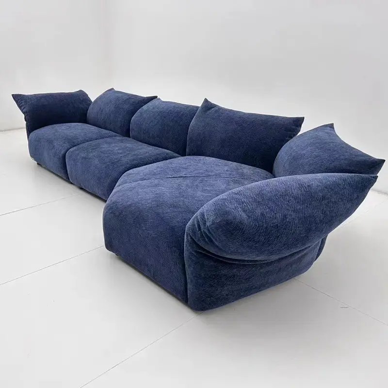 Móveis preguiçoso sofá italiano belo sofá define desenhos tecido azul 3 lugares com chaise sala de estar sofá chenille secional