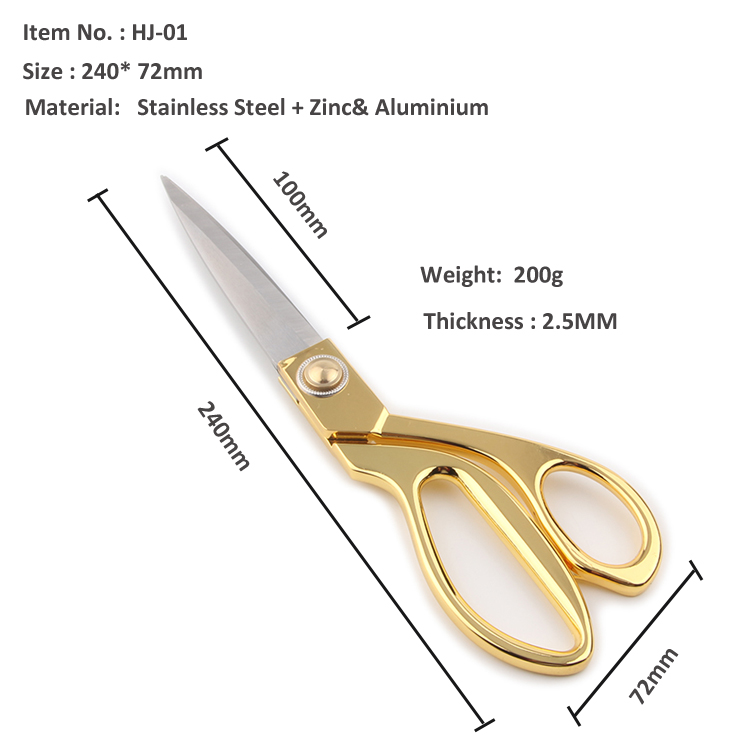 9.5" Gold-plated High Quality Stainless Steel tailor shears Professional sewing scissors