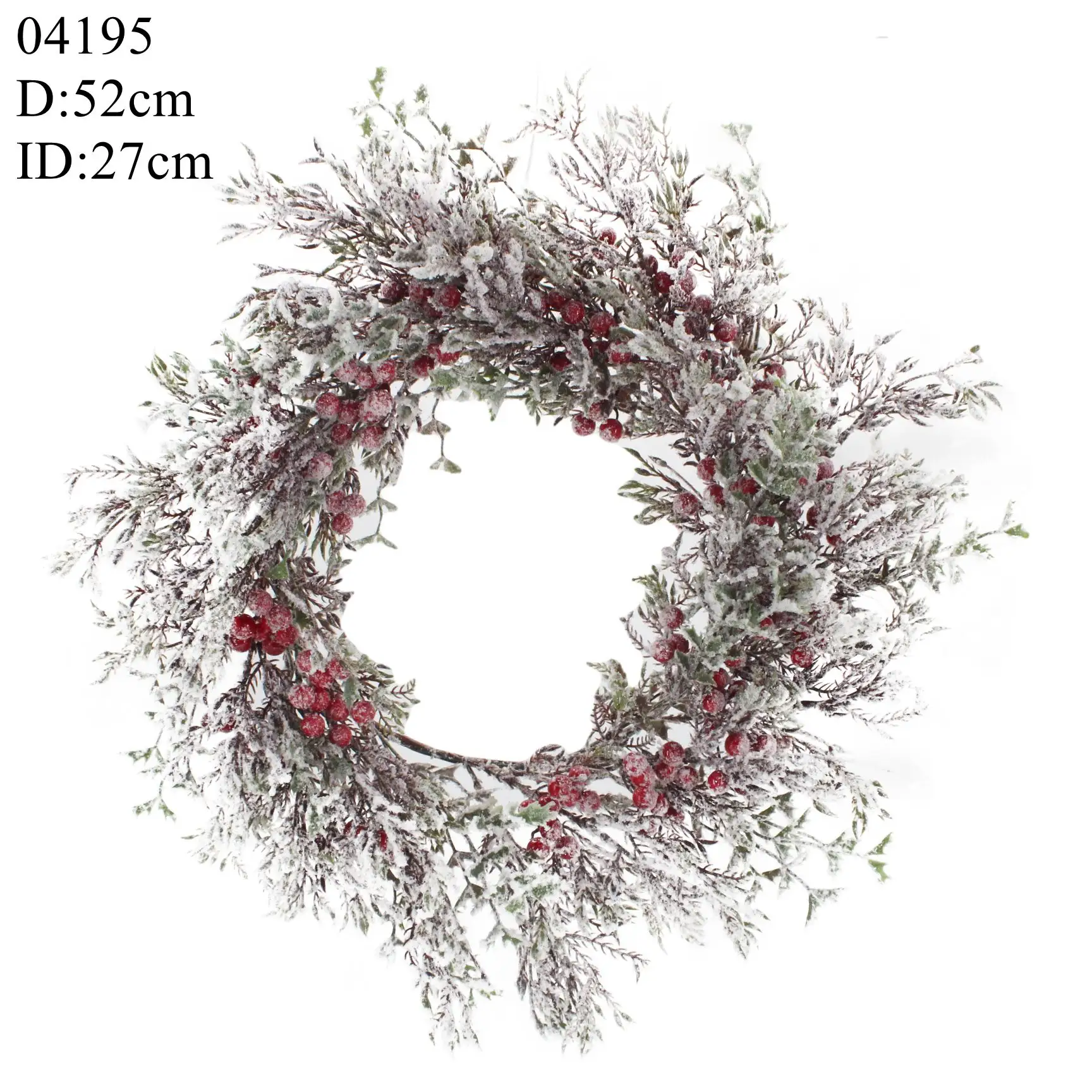 Natale Wall Hanging Decor Frosted Christmas Decoration Wreath with Red Berries and Twigs Snowy Christmas Garland