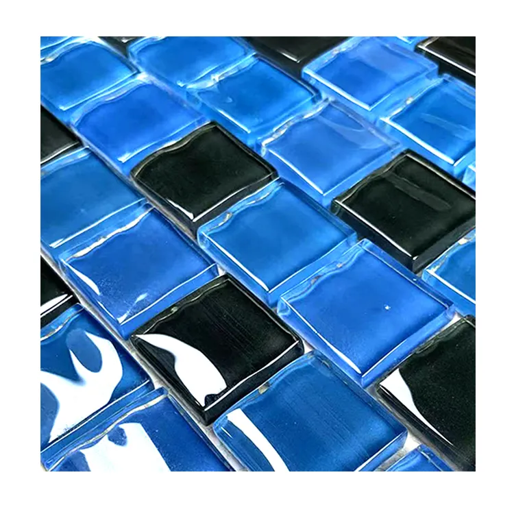 Desain baru ubin kolam mosaik kaca warna-warni warna biru untuk berenang permukaan kasar ubin luar ruangan
