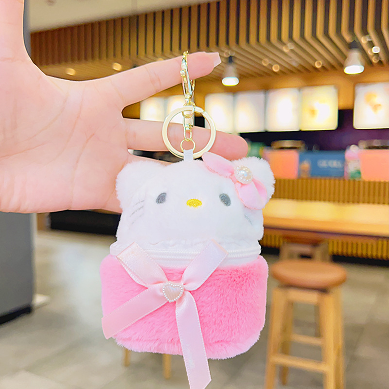 Monedero de felpa con forma de gato KV, color rosa intenso.
