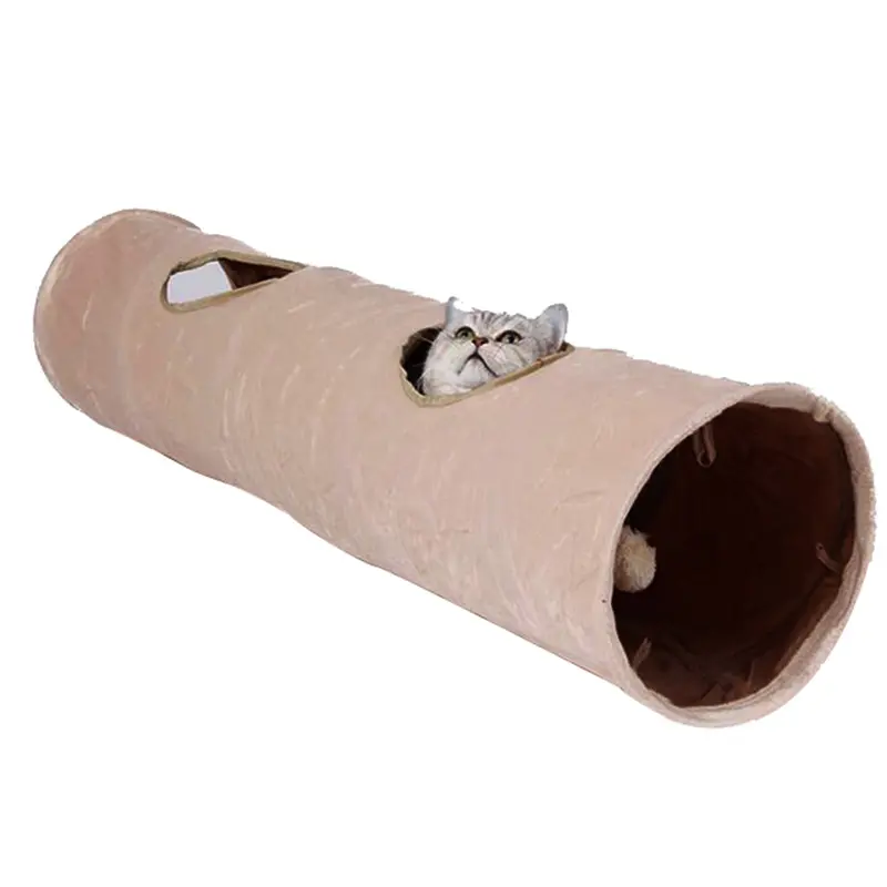 Tunnel pour chat à 2 voies avec boules Lit pour maison pour chat Jouet interactif pour animaux de compagnie Pliable Pet Short Plush Material Tube Pet Supplies