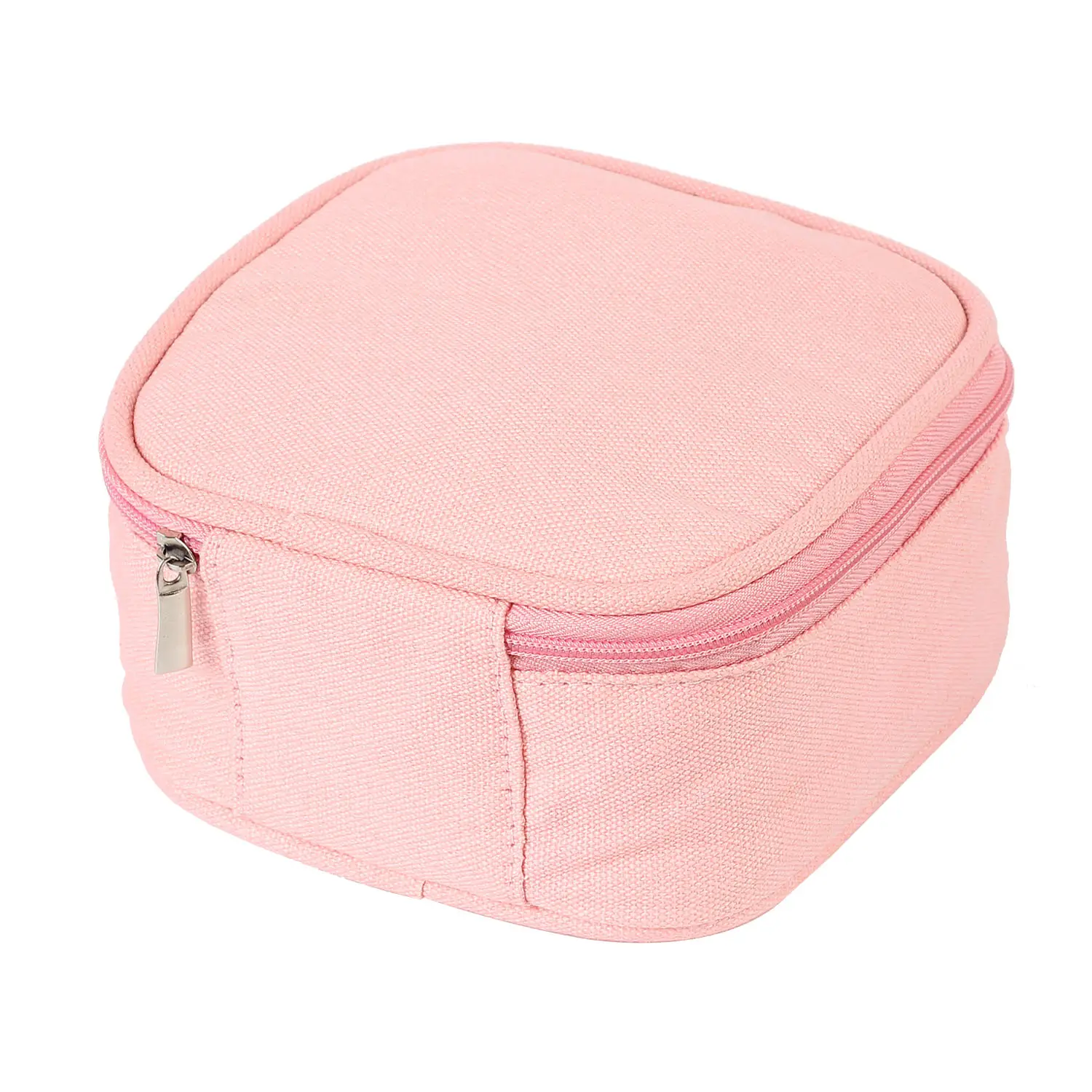 Sac cosmétique rose exquis avec fermeture à glissière avec logo personnalisé en gros avec tissu en toile pour usine de trousse de maquillage de toilette de voyage