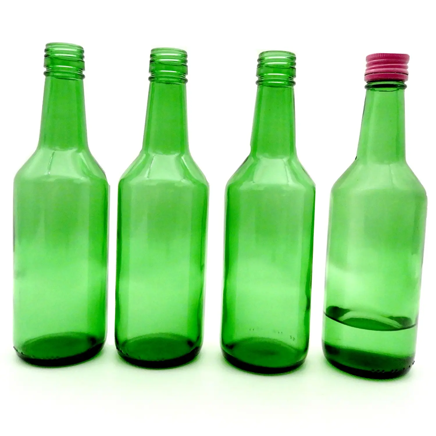 स्टॉक में हरे रंग की सोजू कांच की बोतल 360 मिलीलीटर ग्रीन कोरिया सोजू बोतलें