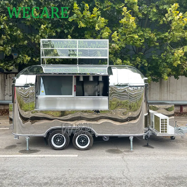 WECARE Custom Mobile BBQ Rotisserie Chicken Shawarma Food Truck Pizza Coffee Van Mobile Bar Airstream Food Trailer with Grill