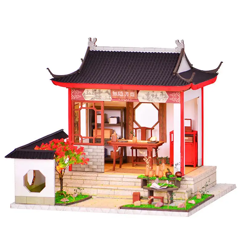 2023 Miniatur Rumah Boneka Kit DIY Kayu Rumah Boneka Toko Buku Tersembunyi Cina Kuno Bangunan Mainan untuk Anak-anak Hadiah