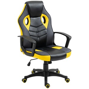Vinsetto Ergonomic Gaming Chair,回転オフィスチェアホイール付きブラックとイエローのフェイクレザー,高さ調整可能