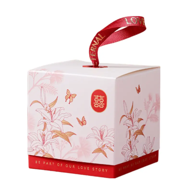 Personalizado dobrável pequeno de alta qualidade luxuoso casamento doces chocolate embalagem papelão presente caixa de papel com alça para o presente