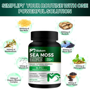 Biokom OEM Private Label17500mg Capsules de mousse de mer d'Irlande avec ashwagandha, huile de graines noires, racine de bardane et curcuma - Product Image 2