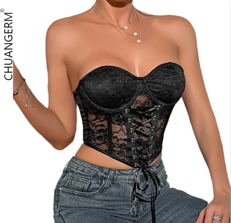 Chuangerm Oem 2024 Nieuwe Lente En Zomer Bh Rhombus Ontwerp Visgraat Strapless Mode Hot Girl Stijl Tube Top