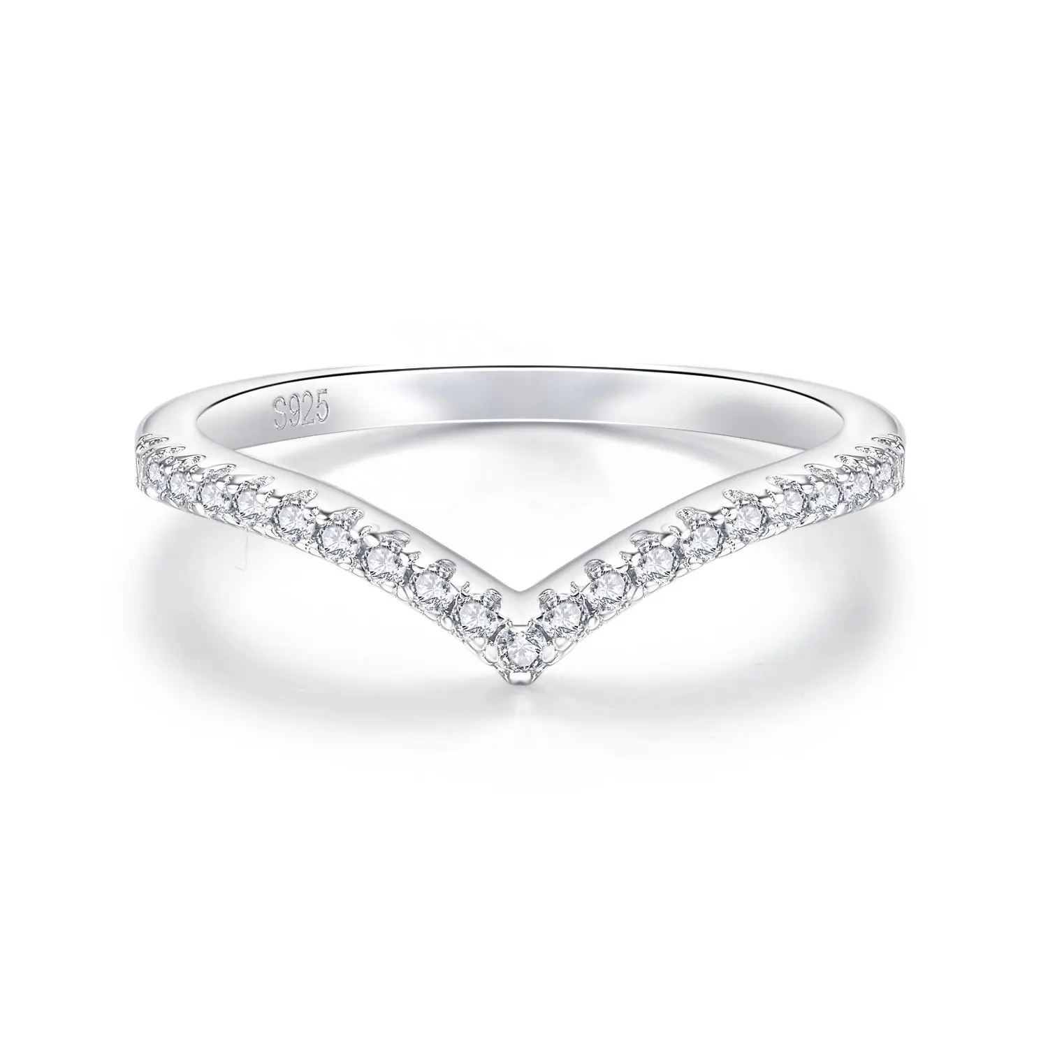 Женское Обручальное Кольцо v-образной формы с короной и родиевым покрытием, кольцо из стерлингового серебра 925 пробы с бриллиантом из муассанита