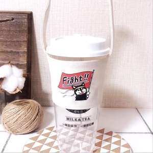Basit ve sevimli karikatür yeniden kullanılabilir özel baskı tuval kahve kupa kılıfı logo ile - Product Image 4