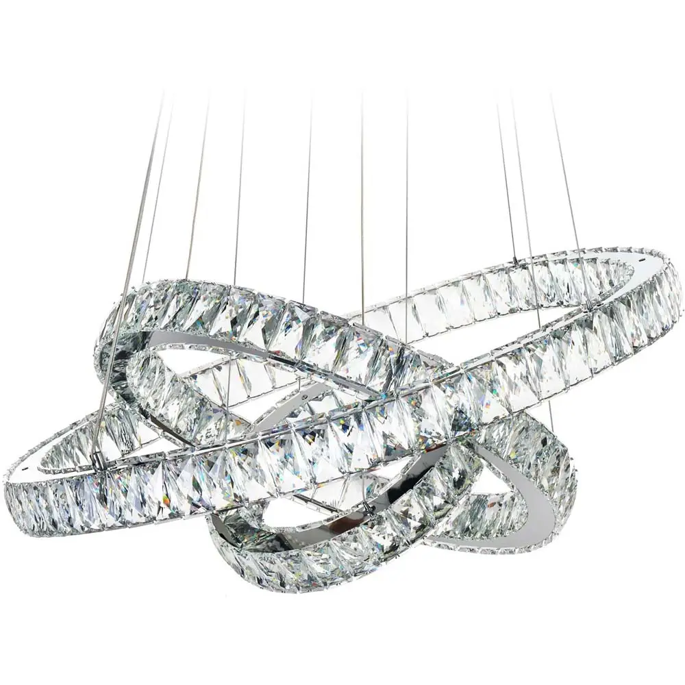 CE ROHS 3 Ring Adjustable Hanging Light LED Crystal Chandelier Modern Ceiling Light Fixtures Pendant Lamp