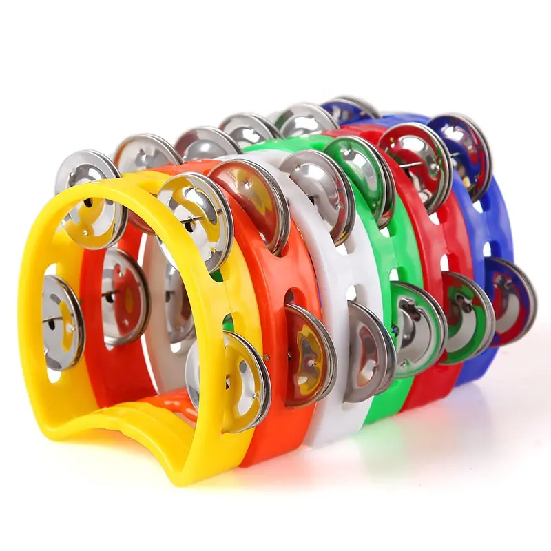 Wholesale Kids musical toy plastic headless mini tambourine Percussion Instrument colorful children tambourine