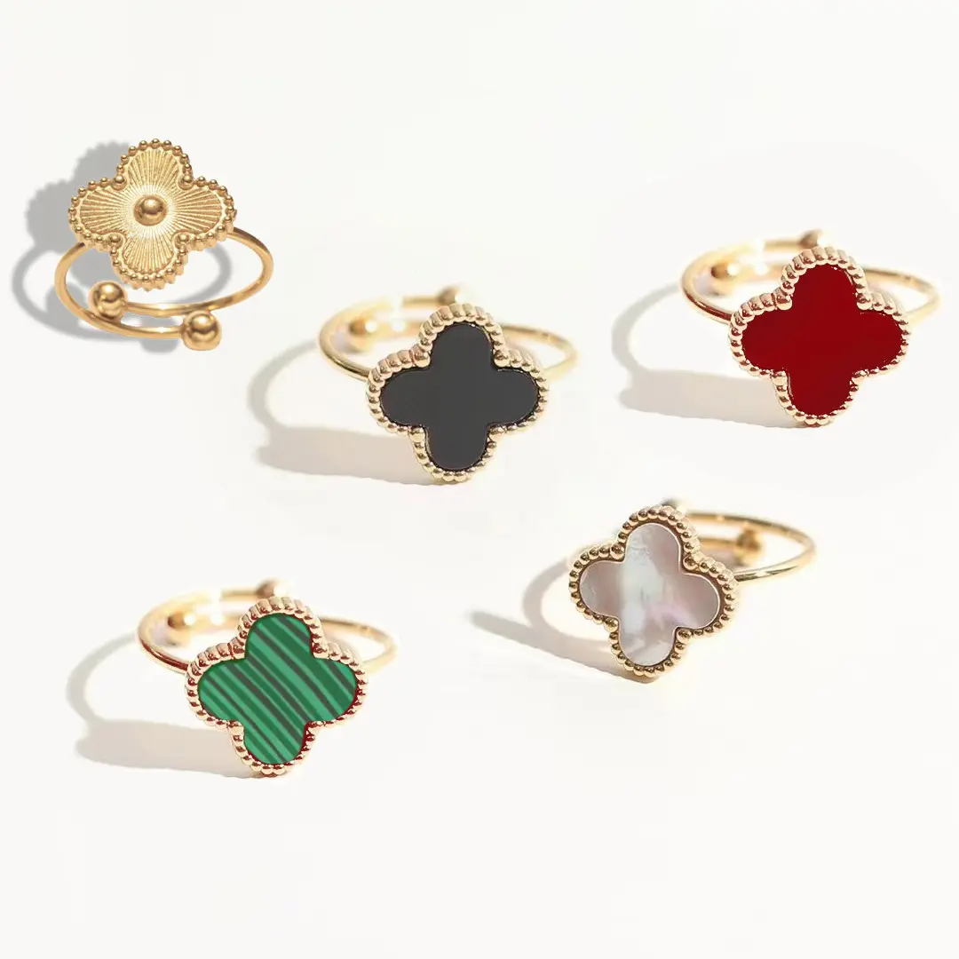 Vendita calda di alta qualità in acciaio inox a quattro foglie di trifoglio anelli Shell Designer anello di lusso decorazione del dito gioielli di moda